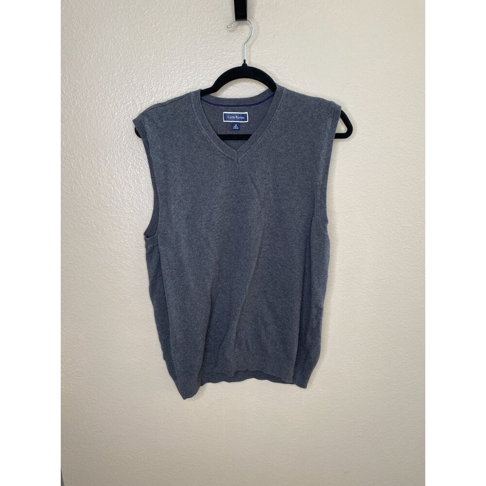 Club‎ Room Mens Gray V-Neck Sweater Vest Sleeveless Size M 76% Cotton 24% Nylon